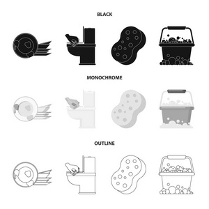 清洁和女佣黑色, 单色, 轮廓图标在集合中的设计。用于清洗矢量符号股票的设备 web 插图
