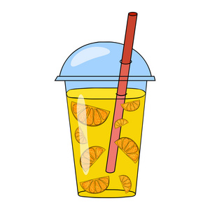 矢量手绘制的插图的橙色冰沙在一杯照片