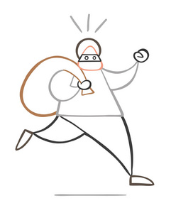 矢量插画卡通小偷带着面具奔跑和背着麻袋照片