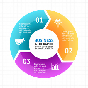 矢量圆圈箭头图 图 图 演示文稿 图表。商业周期概念与 3 选项 配件 步骤 流程。信息图形数据模板