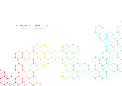 六角形分子。分子的结构。基因和化学化合物。化学 医学 科学和技术的概念。几何抽象背景。原子 Dna 和神经元矢量