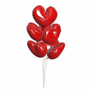 大束的闪闪发亮的红色气球，心的形状