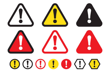 危险标志, 警示牌, 注意标志。危险警告注意图标与感叹号。风险标志红色黑色和黄色图片