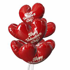 红党气球气球现代节日。心的形状。3d 图