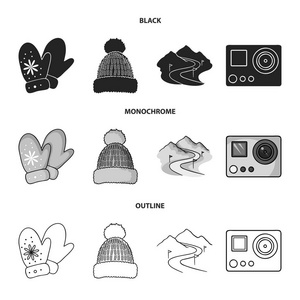 保暖图标手套, 保暖帽, 滑雪背道而驰, 运动相机.