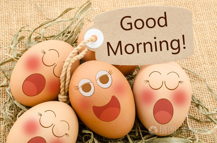 早上好卡和微笑面对鸡蛋睡眠