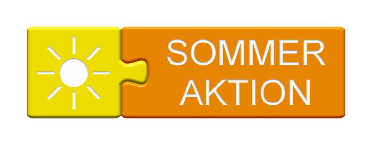 独立拼图按钮与太阳符号显示夏季行动在德语 3d Illustraion
