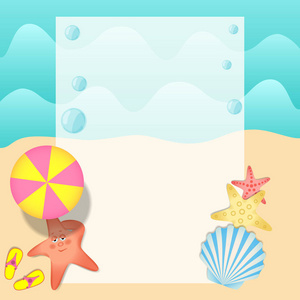 美丽的方形图案,夏天海报或传单日光浴海星与背景的程式化的大海和