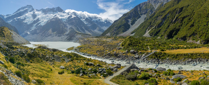 桥梁在胡克河在库克山国家公园