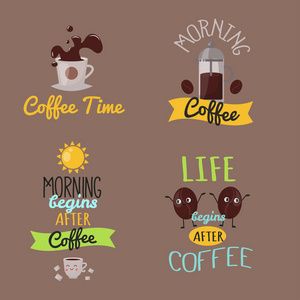 咖啡的徽章食品设计手绘书法刻字餐厅贴纸矢量图
