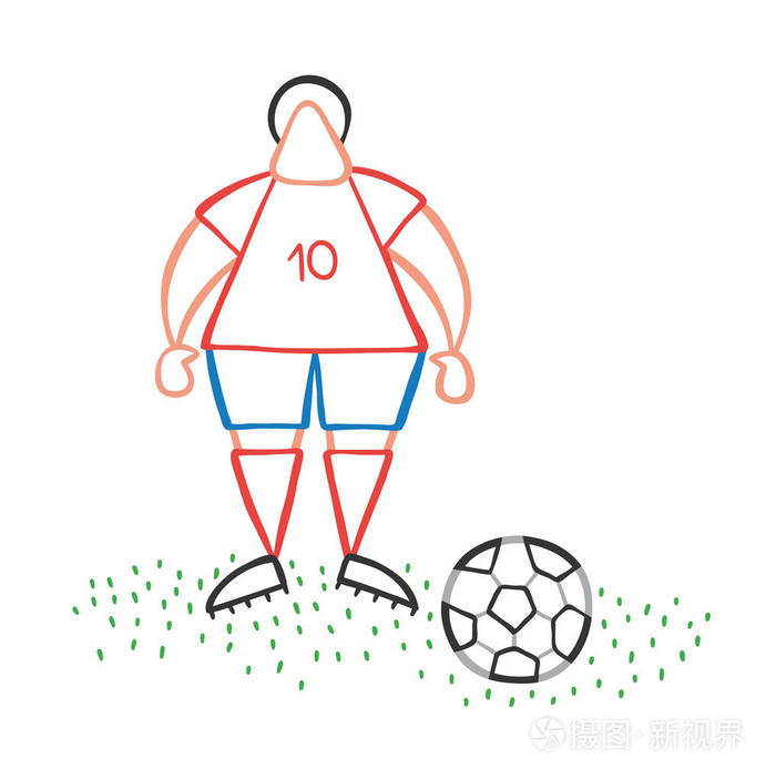 矢量插画卡通足球运动员男子站在足球
