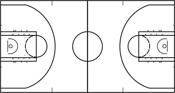 篮球场上白色背景孤立。顶视图矢量图