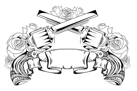 打击非法集资轮廓左轮枪与玫瑰绘图和滚动照片