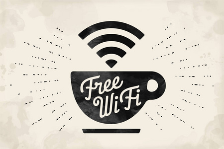 杯咖啡和文本免费 wifi 上网