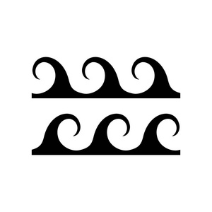 波浪图标符号。水液符号被隔离在白色背景上。海, 河或海洋流动的标志, 弯曲的线。向量和例证