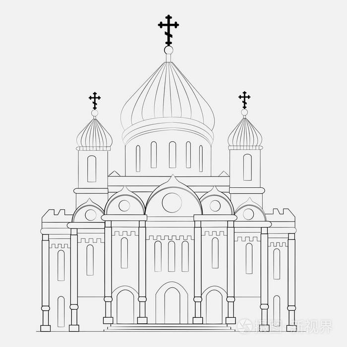 插画 俄罗斯东正教教会图标孤立在白色背景上.宗教建筑设计的矢量图.