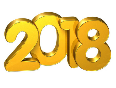 3d 黄金数量新的一年到 2018 年在白色背景上