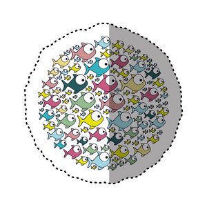 贴纸彩色圆形图案鱼水生动物