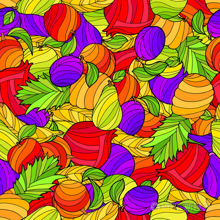 抽象的水果食品图形艺术颜色无缝模式图矢量