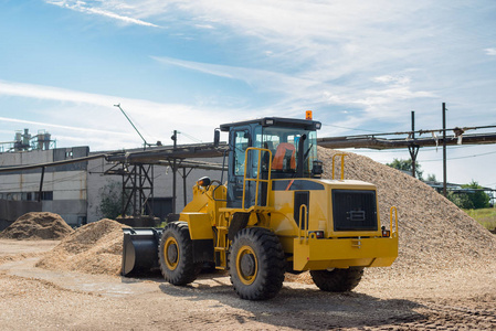 重型轮式装载机,拖拉机,机械,工业车辆等距矢量图解黄色推土机拖拉机