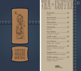 咖啡屋菜单上牛仔布背景与价格图片