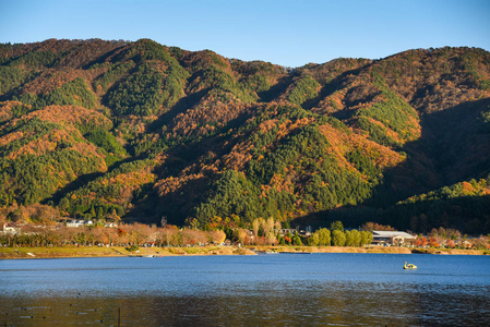 在秋天的河口湖山风景