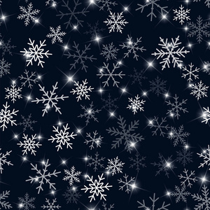 白色的雪花无缝模式上黑色圣诞背景混沌分散白色雪花
