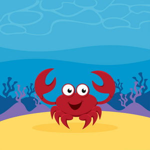 海边的沙子上的卡通螃蟹照片