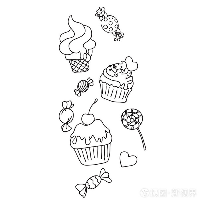 蛋糕, 冰淇淋, 糖果插画-正版商用图片0qerou-摄图新视界