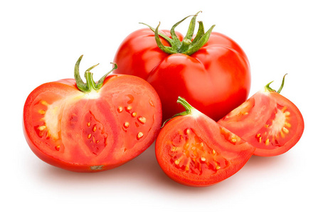 红色西红柿切片分离白色背景, 关闭