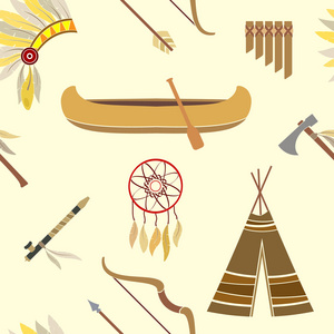 无缝背景与美洲印第安人的图标