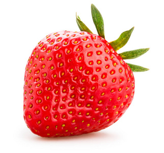 单一草莓在白色背景下分离, 关闭