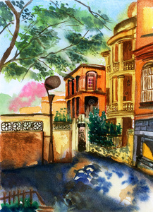纸张 房子 风景 手工制作的 油漆 夫妇 鼓浪屿 建筑 街道