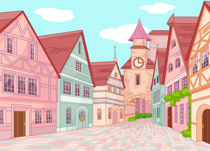 欧洲小镇街照片