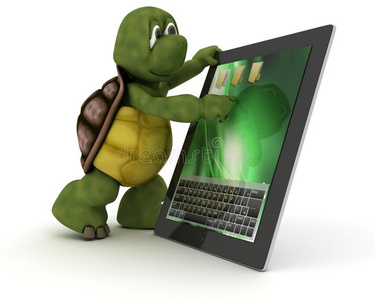 带平板电脑的乌龟