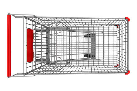 车俯视白色隔离的空购物车俯视图照片