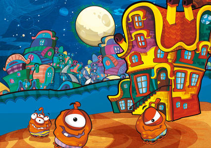外星人主题不明飞行物星星幼儿园菜单屏幕文本空间快乐和有趣的心情插图为