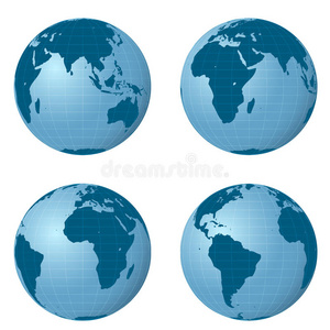 四个位置的独立地球视图包