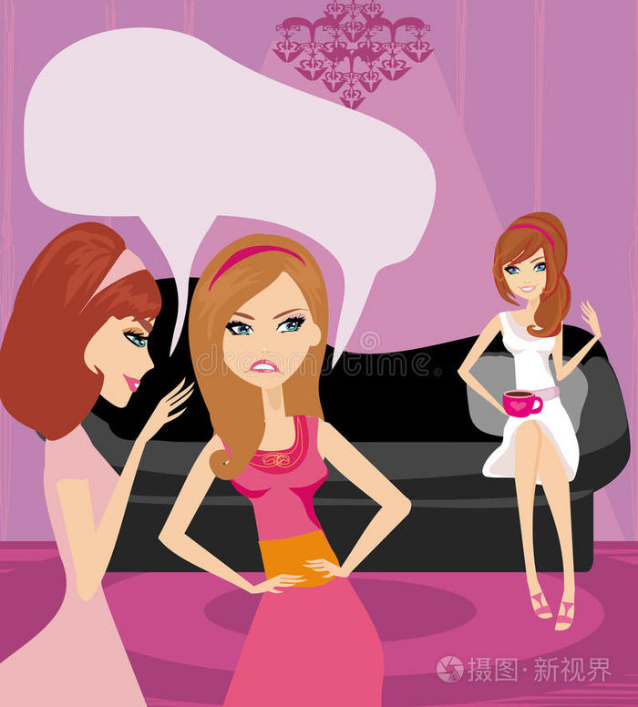 嫉妒的两个女人闲聊她们的朋友