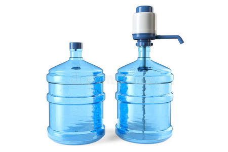 带手动水泵和盖子的瓶装饮用水