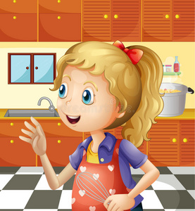 厨房里拿着搅拌机的小女孩图片