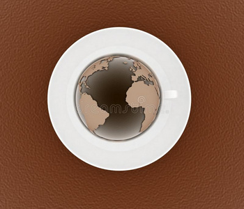 带地球仪的咖啡杯和茶碟