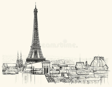 巴黎屋顶上的埃菲尔铁塔
