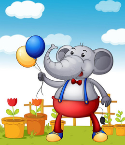 背着花盆的气球的大象