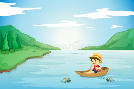 在河里划船图片