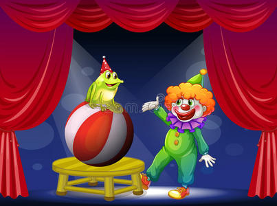 小丑和青蛙在舞台上表演
