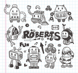 一套涂鸦机器人图标，插画线工具