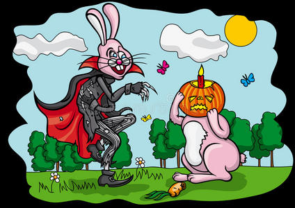 万圣节南瓜杰克和复活节兔子照片