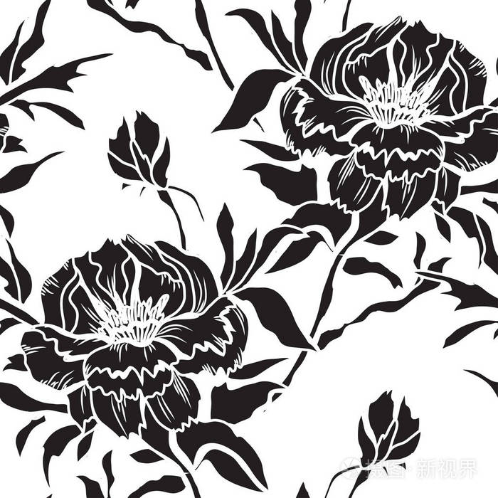 典雅无缝花纹与牡丹花, 设计元素.