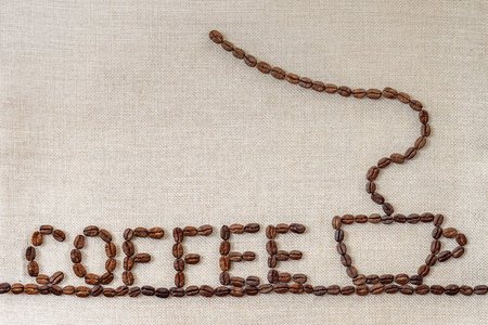 麻布麻布帆布和咖啡豆照片背景。副本